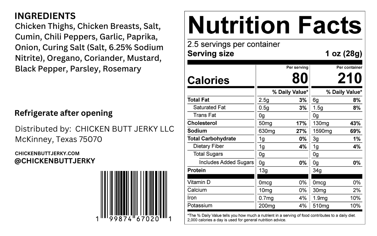 El Paso Chicken Jerky (2.5oz)