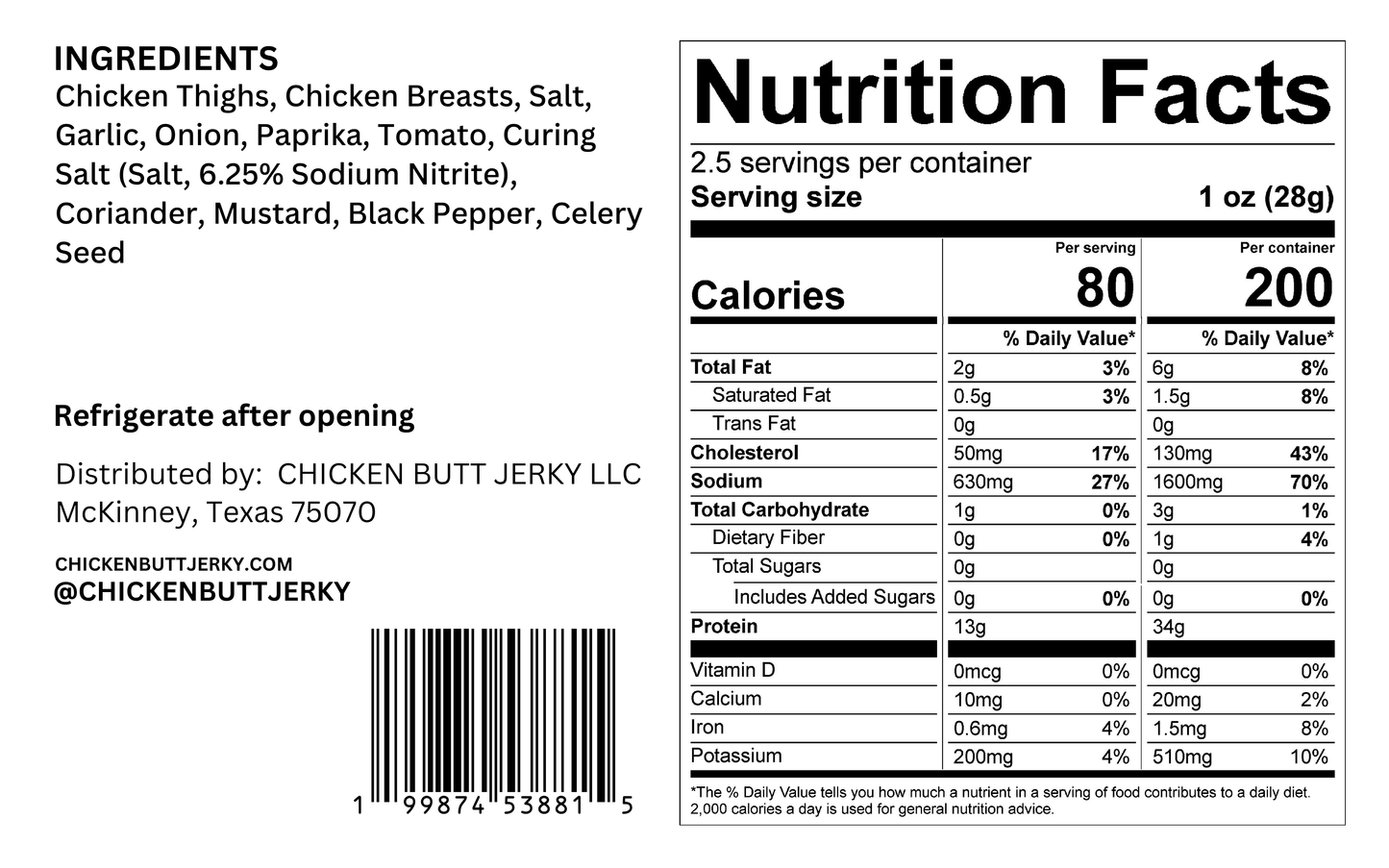 Texas BBQ Chicken Jerky (2.5oz)